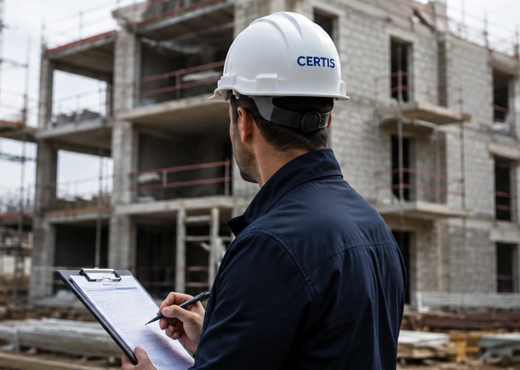 Expert bâtiment indépendant CERTIS sur un chantier de construction