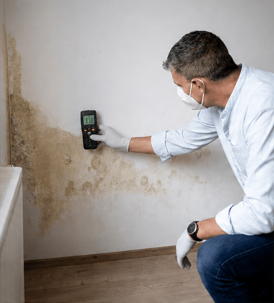 Mesure d'humidité sur un mur par un expert bâtiment CERTIS